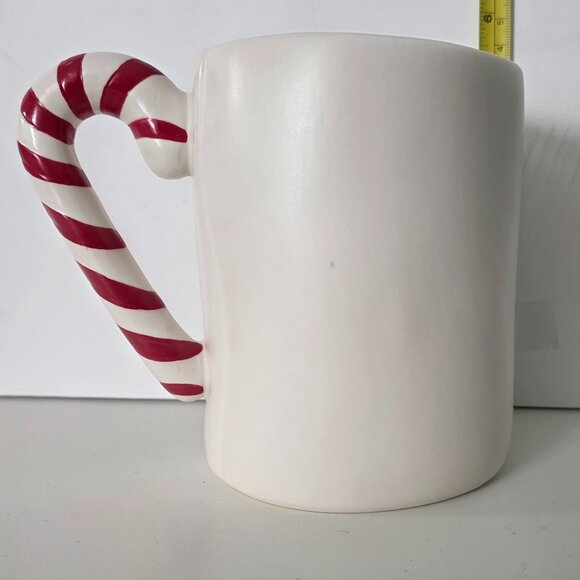 Rae Dunn Christmas Candy Cane Lane mug White with Candy Cane Handle NWOT - Picture 2 of 4